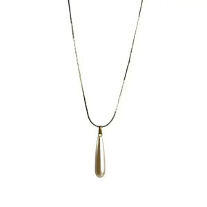 18k GT Chain 17" Necklace Faux Pearl Pink Design Teardrop Pendant‎
